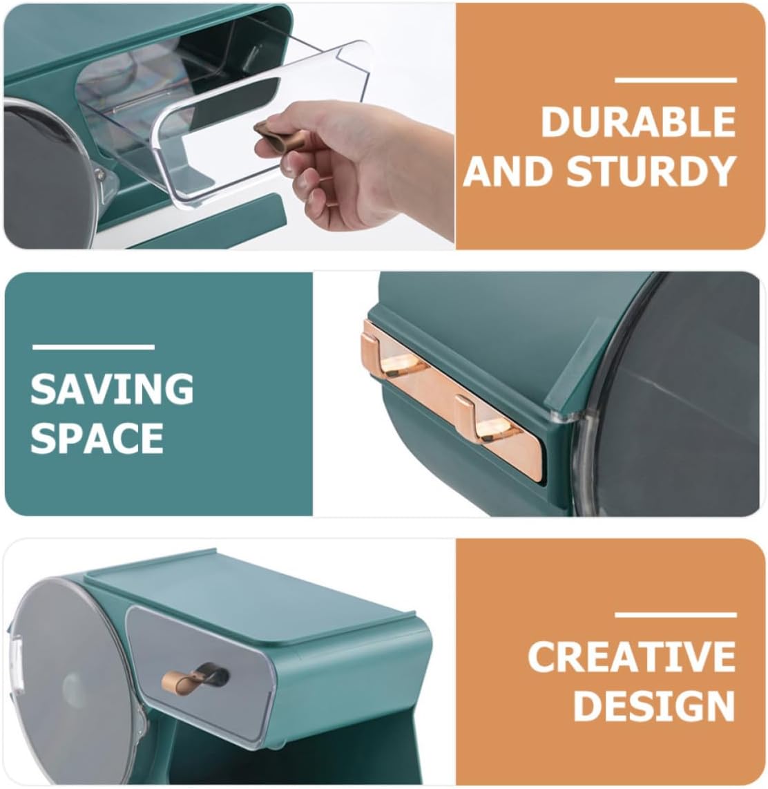 Wall Mounted Toilet Paper Box with Side Hook, Hips PET Storage