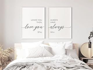 JESC Romantic Love Sign Wall Art Set Of 2 Prints Loved You Then Love You Still Always Have Always Will Poster Romantic Quotes Canvas Painting For Couple Bedroom Decor