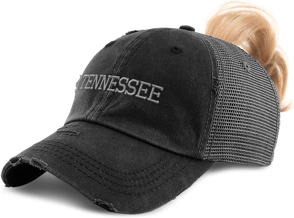 Custom Womens Ponytail Cap Tennessee State USA America A Embroidery Cotton