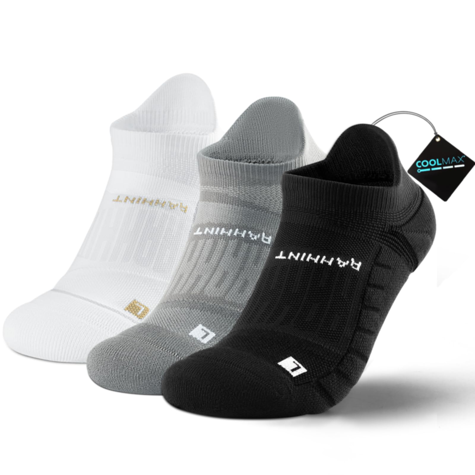 Rahhint Coolmax Compressione 3 Paia Corti Calze Running per Uomo e Donna, Anti-Vesciche, Calze Sportivi Uomo Donna, rinforzati tallone e punta, Umidità e Traspirazione