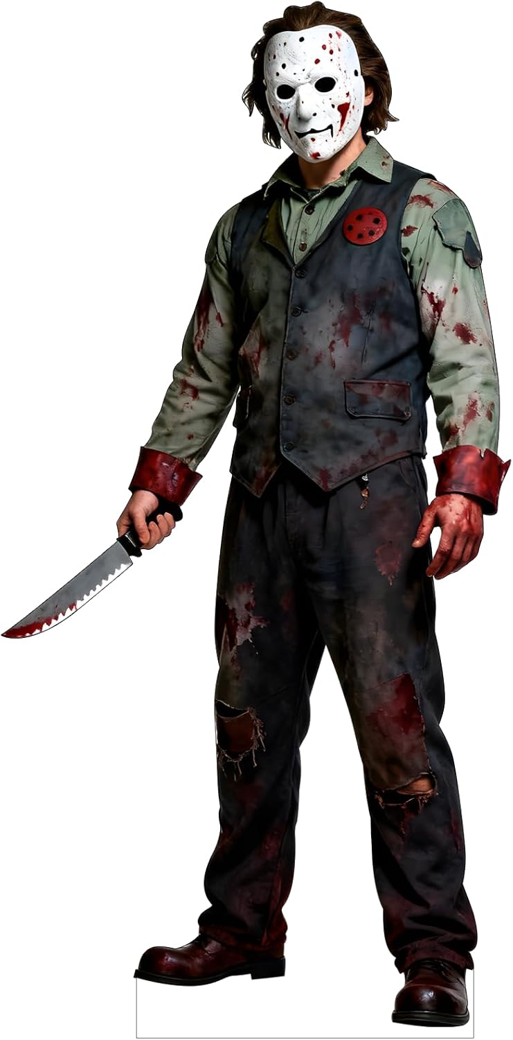Halloween Decor, Life Size Cardboard Cutout, 6 ft Killer Standee, Scary Decorations for Party, Porch, Haunted House & Yard, Indoor & Outdoor Use, Easy Assembly, Sturdy Coroplast