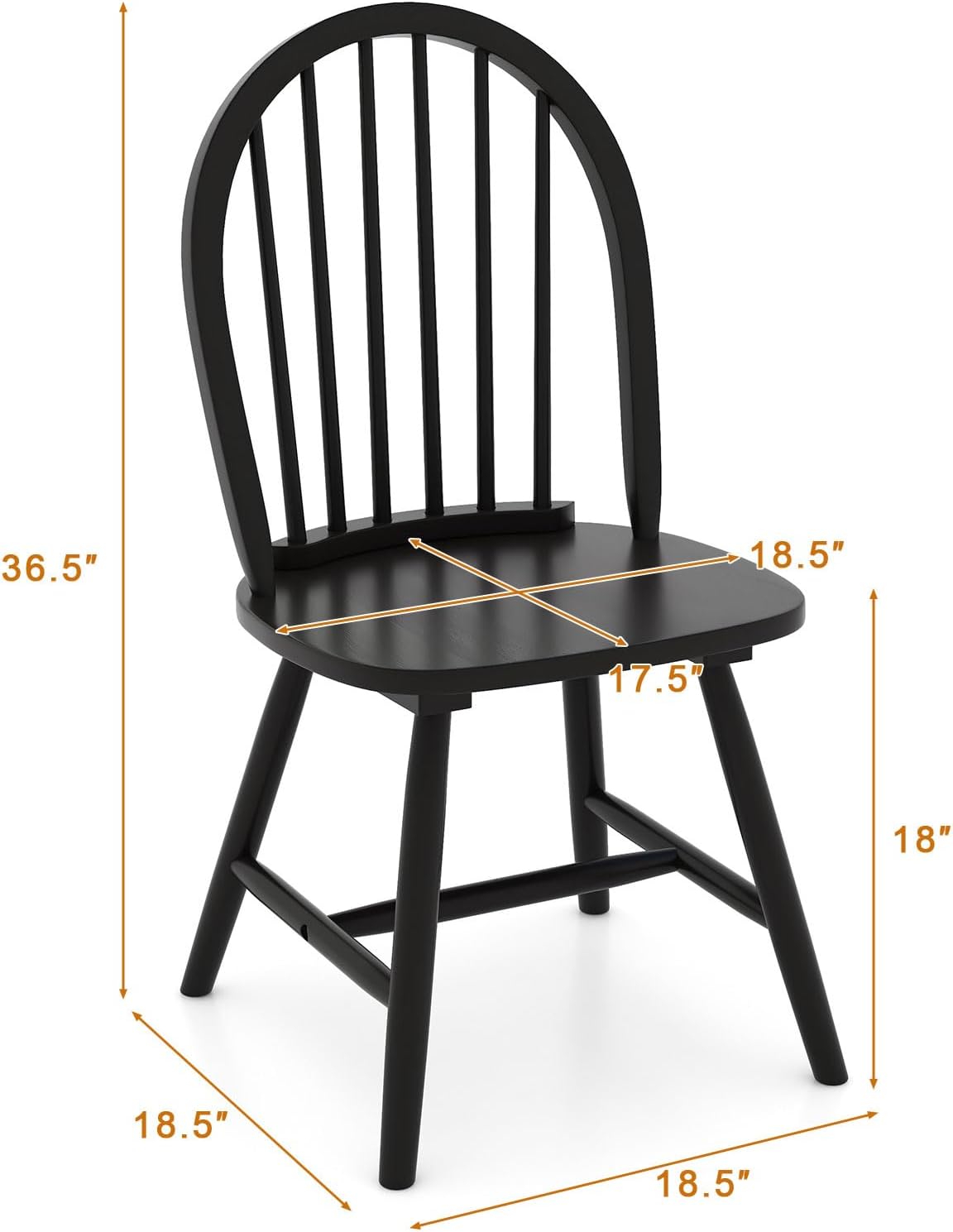 Safeplus 18" Oak Dining Chairs Set of 2, Wood Windsor Chair with Spindle Back for Country Farmhouse Kitchen Island