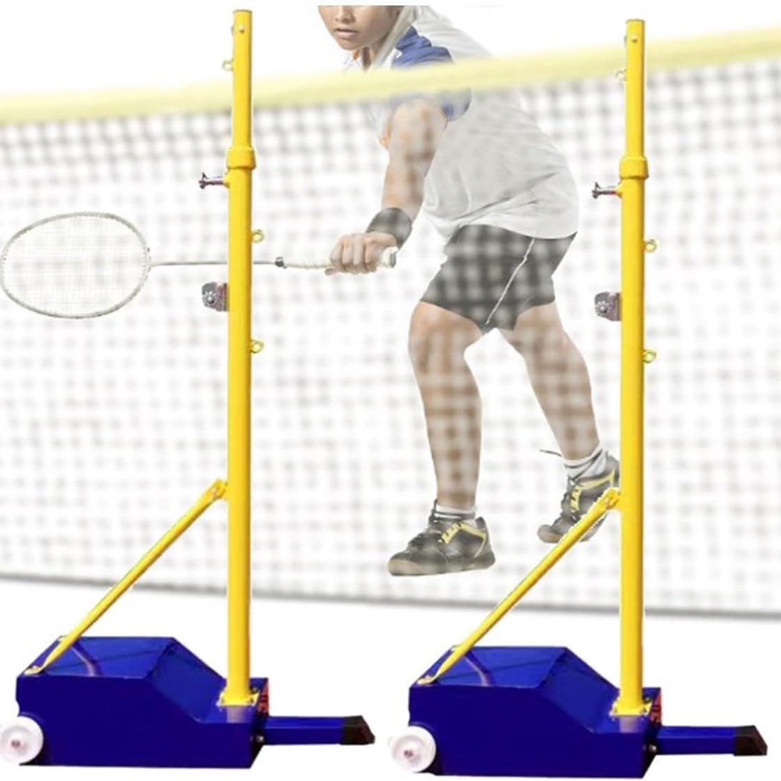 Pali da Pallavolo/Badminton, Badminton Mobile con Rete Tipo Box con Ruote Supporto in Acciaio con Base Stabile per Uso Interno Ed Esterno, Altezza: 1,55 M-2,1 M