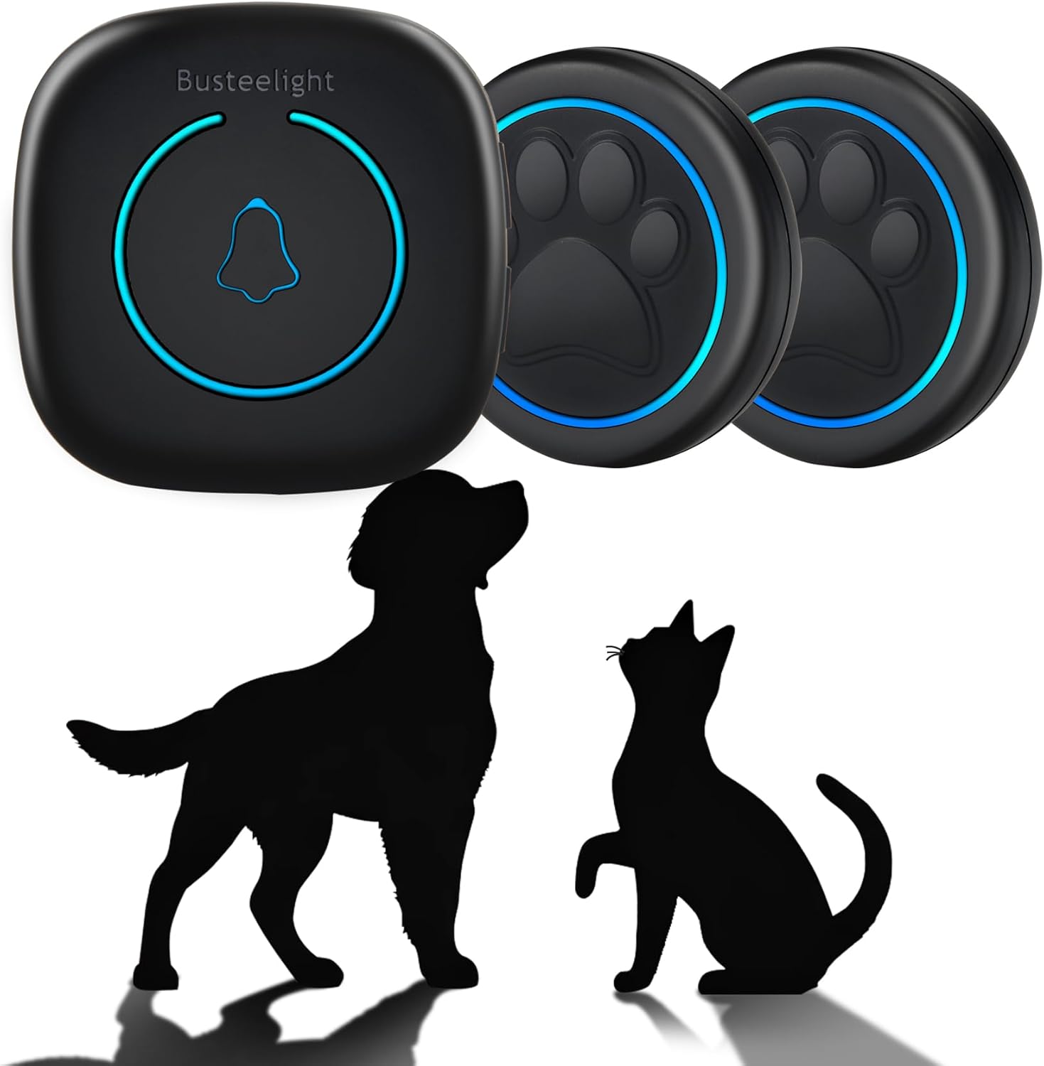 Dog Bells to Go Outside – Wireless Dog Door Bell with 1000ft Range, LED, Waterproof Potty Training Bell & Dog Buttons for Communication – Dog Clicker Alternative with 60 Melodies(2 Bells & 1 Receiver)