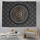 Mandala Tapestry 59' x 78.7', Black Golden Mandala Tapestry Wall Hanging Psychedelic Tapestries Aesthetic Indian Hippie Wall Decor Bohemian Wall Art Home Decoration for Bedroom,Living Room,Dorm