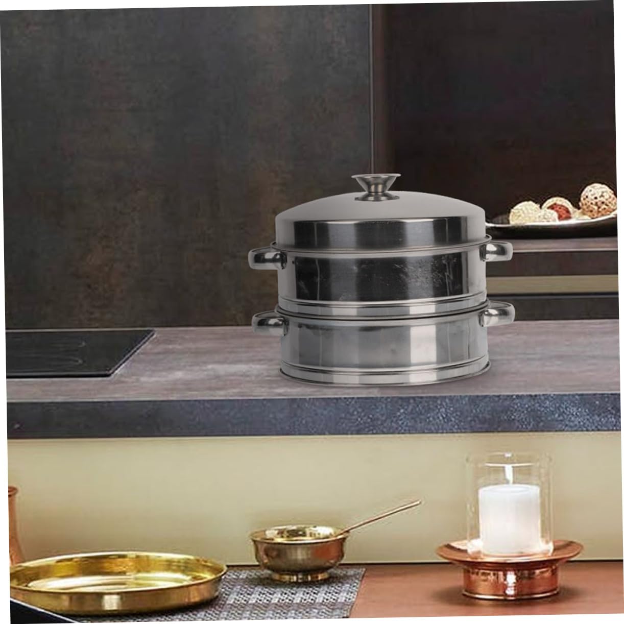Vaporera de Acero Inoxidable con Tapa de 2 Niveles para Cocinar al Vapor Bollos y Verduras en Restaurantes y Hogares