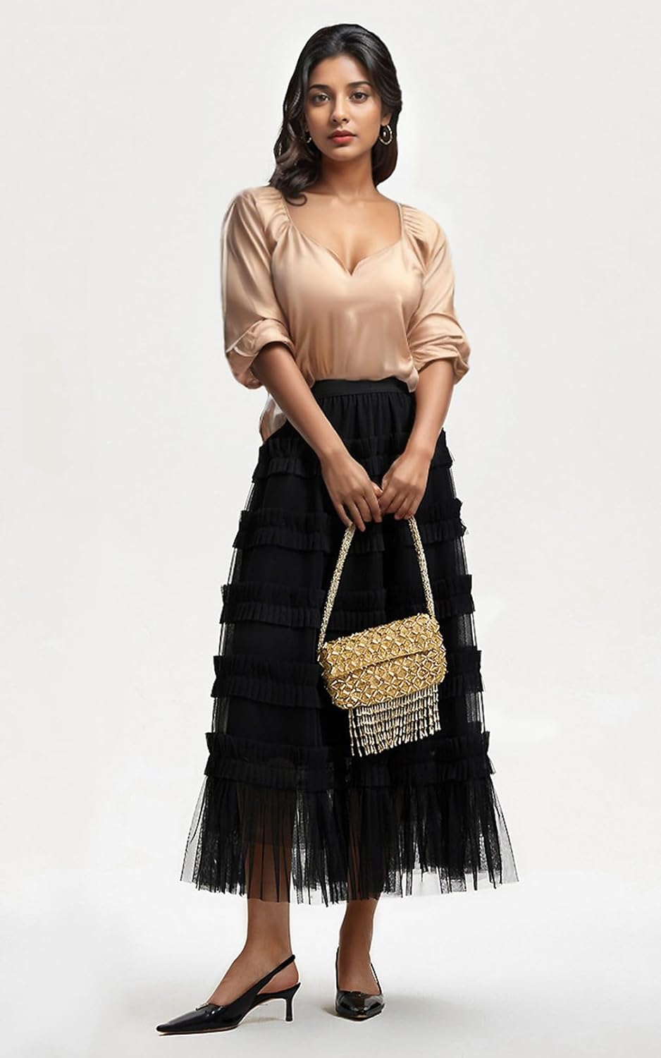 Tulle Skirts for Women Long Length Tutu Fairy Tiered Skirt A Line Mesh Elastic Waist Skirts - Image 5