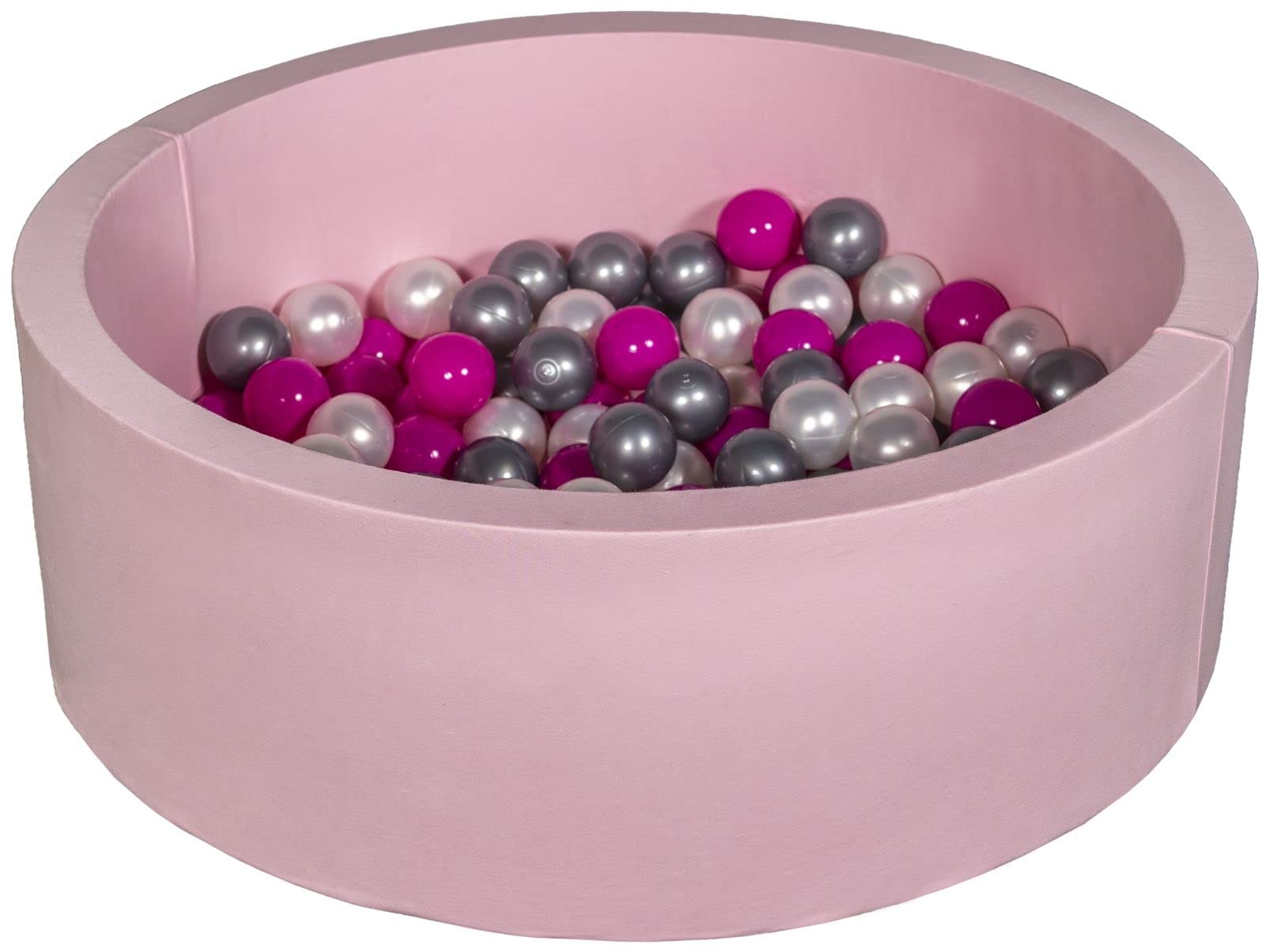 Velinda Soft Jersey Baby Kids Children Ball Pit with 150 balls, Gift, pink (Balls colours: pearl, pink, silver)