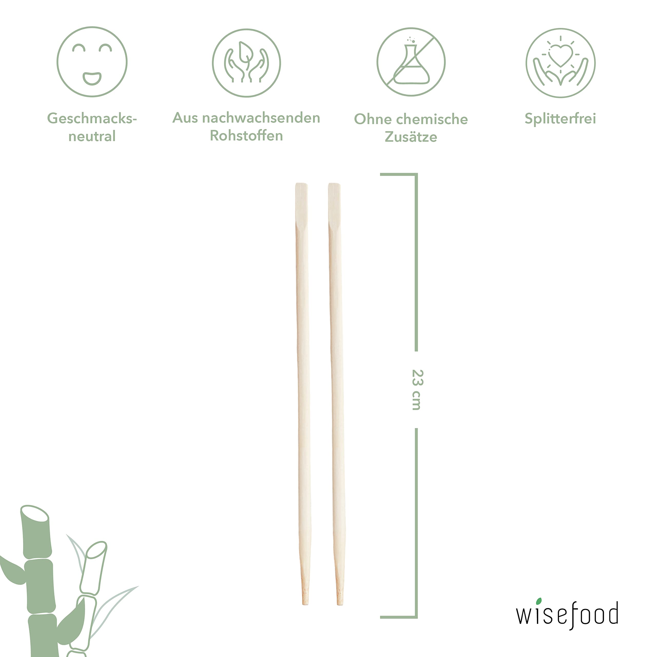 wisefood drewniane pałeczki do jedzenia pojedynczo, 500 sztuk pojedynczo zapakowanych pałeczek chopstick 23 cm, biodegradowalne azjatyckie sztućce jednorazowe, drewniane pałeczki