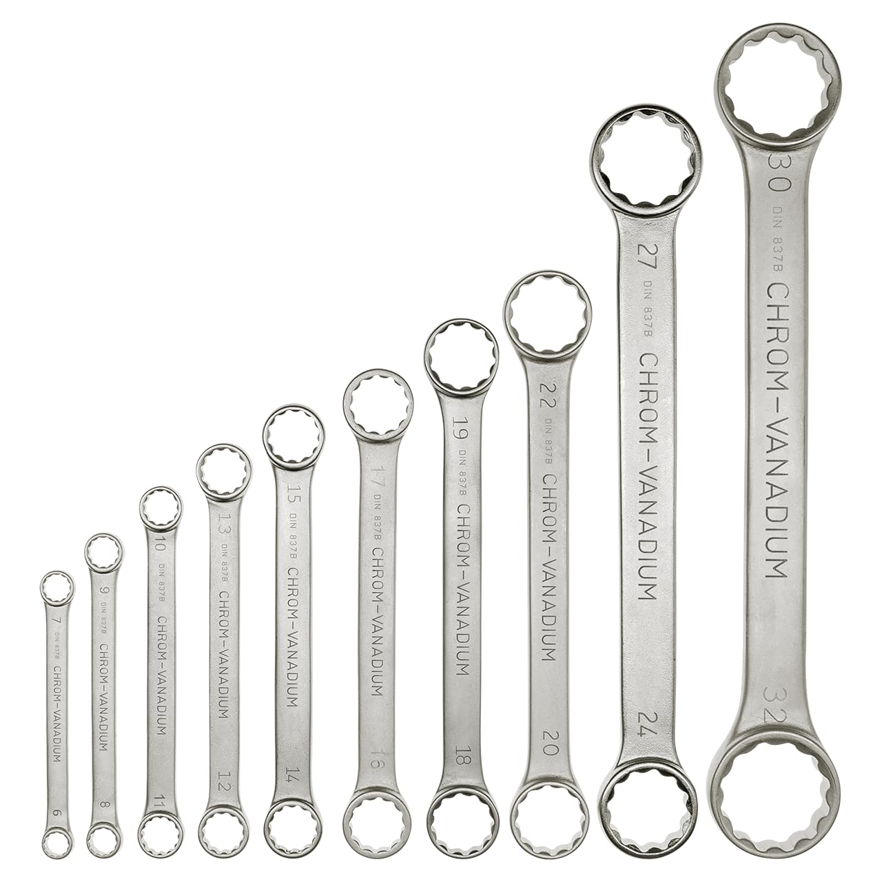 Juego de llaves combinadas rectas y extraplanas en bolsa de herramientas | Juego de llaves de doble anillo de 10 piezas 6-32 mm | Juego de llaves para automóviles de WGB