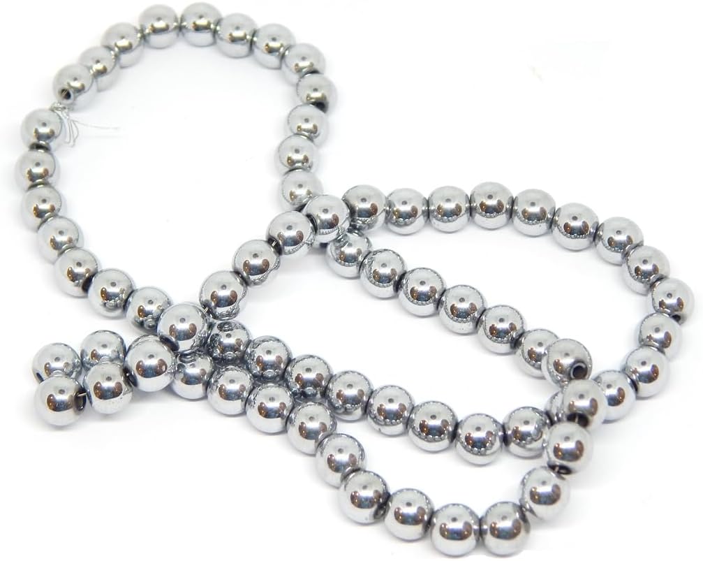 Perlin Hematite Silver Beads Hematite Round Non-Magnetic Silver Gemstones 1 Strand for Jewellery Making Bracelet Necklace Earrings DIY Crafts Accessories (4 mm - 95 Pcs) - Image 3