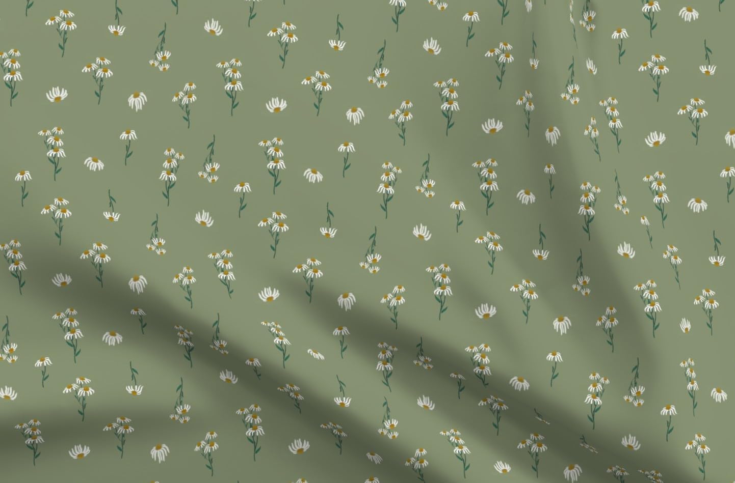Spoonflower Fabric - Green Botanical Daisy Flowers Spring Watercolor Floral Petals Country Printed on Minky Fabric Fat Quarter - Sewing Baby Blankets Quilt Backing Plush