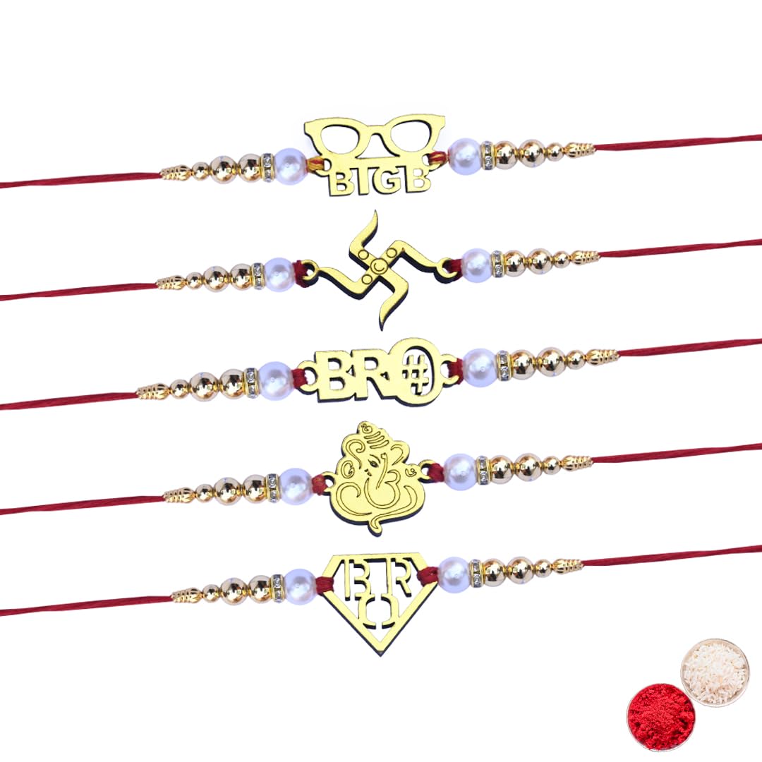 MakranaArtandCraft Pack of 5 Designer MDF Rakhi set for Brother with Roli-chawal (Rakhi set for Men, Multicolor) (Rakhi set B) (B0D8YQPLBC) Amazon Price History, Amazon Price Tracker