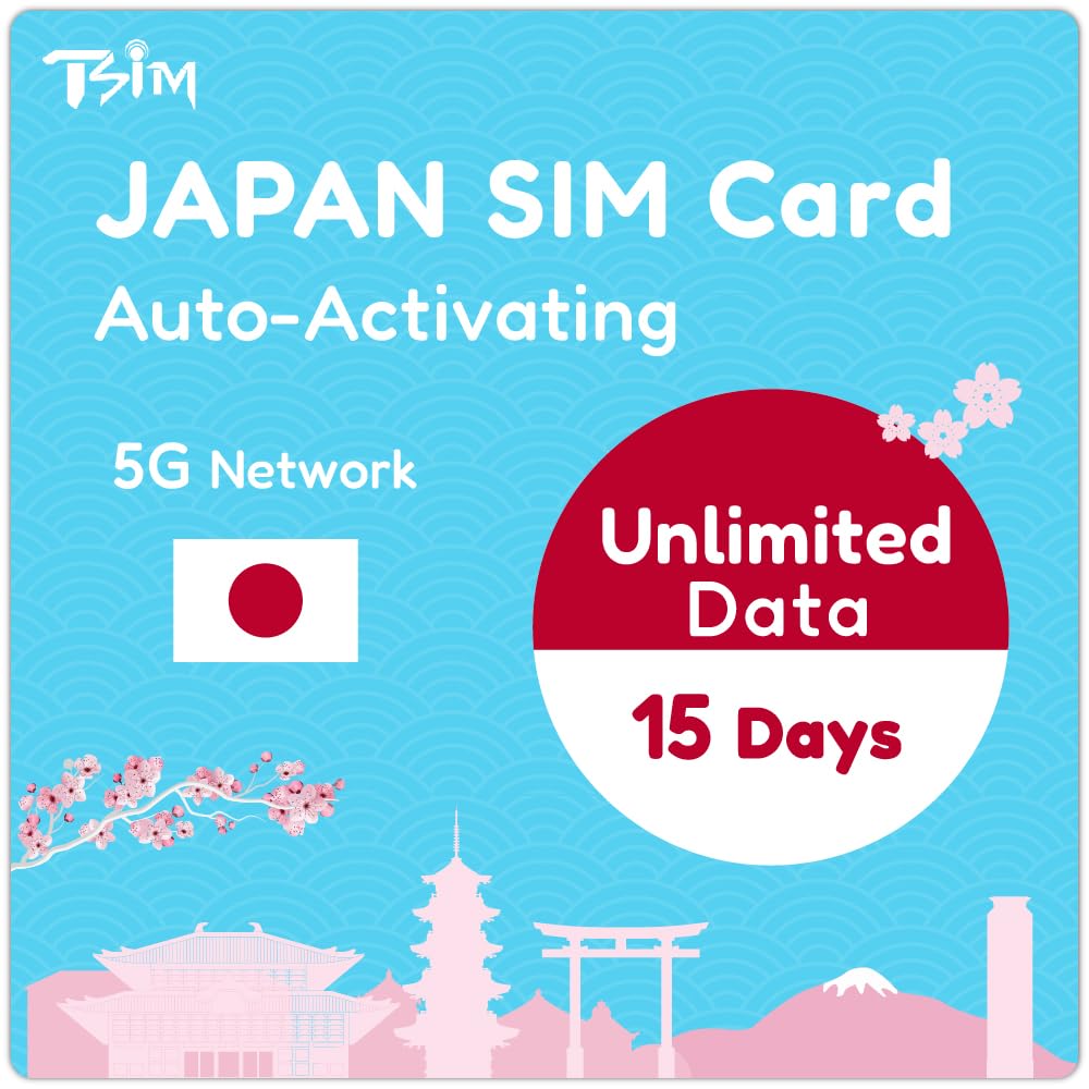 Carte SIM japonaise - 15 jours de volume de données illimité | Activation automatique | Réseau 5G avec Tethering/Hotspot/fusion Internet | Données uniquement (pas de service vocal)