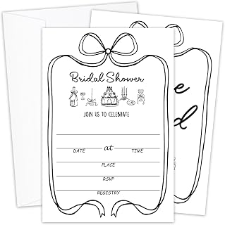 Black Bow Bridal Shower Invitations, 25 Bridal Shower Invites with Envelopes, Wedding Invitations for Newlyweds, Engagement Party Wedding Receptions Supplies & Decorations -005