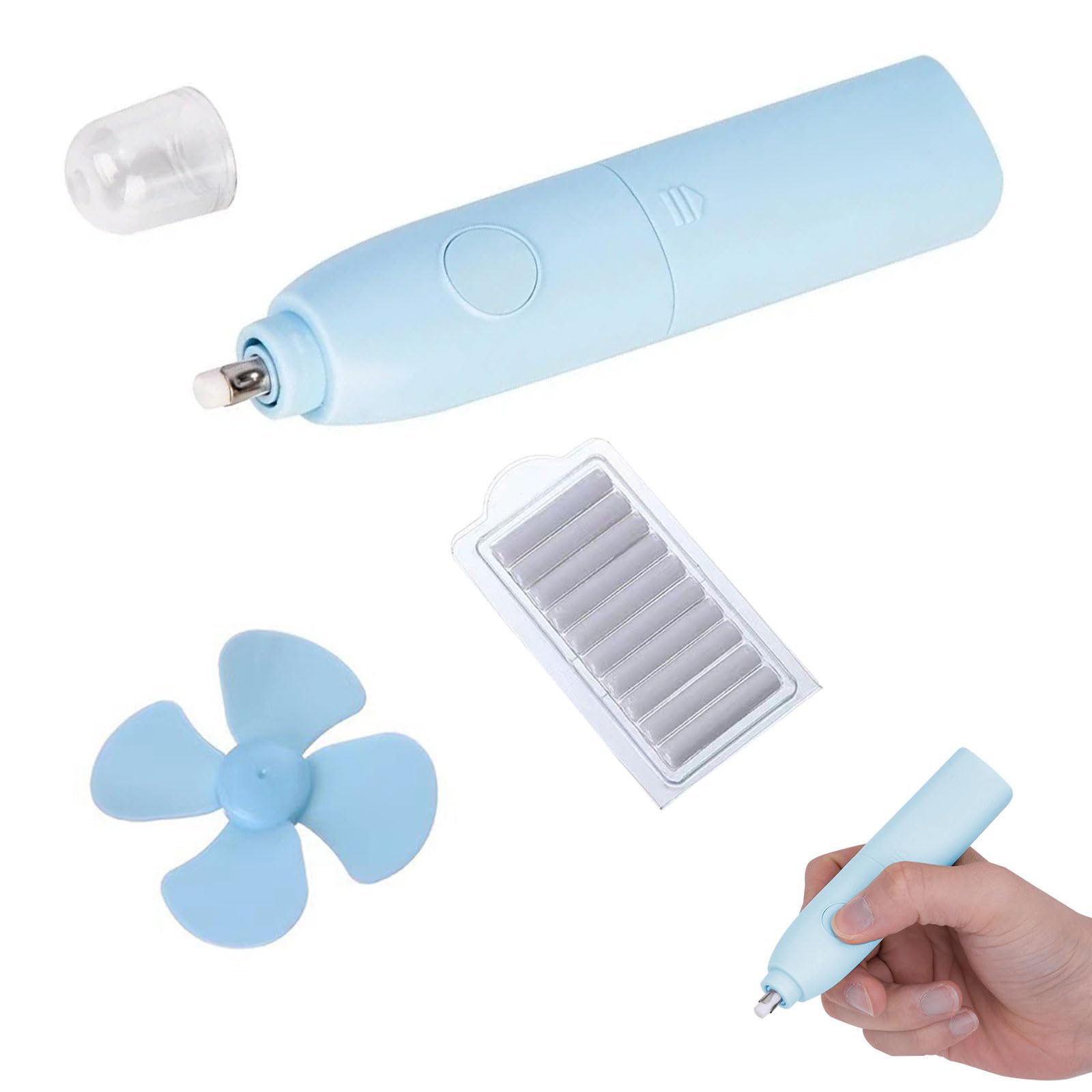 Electric Eraser Set - Detachable, Automatic, Battery Operated - Blue