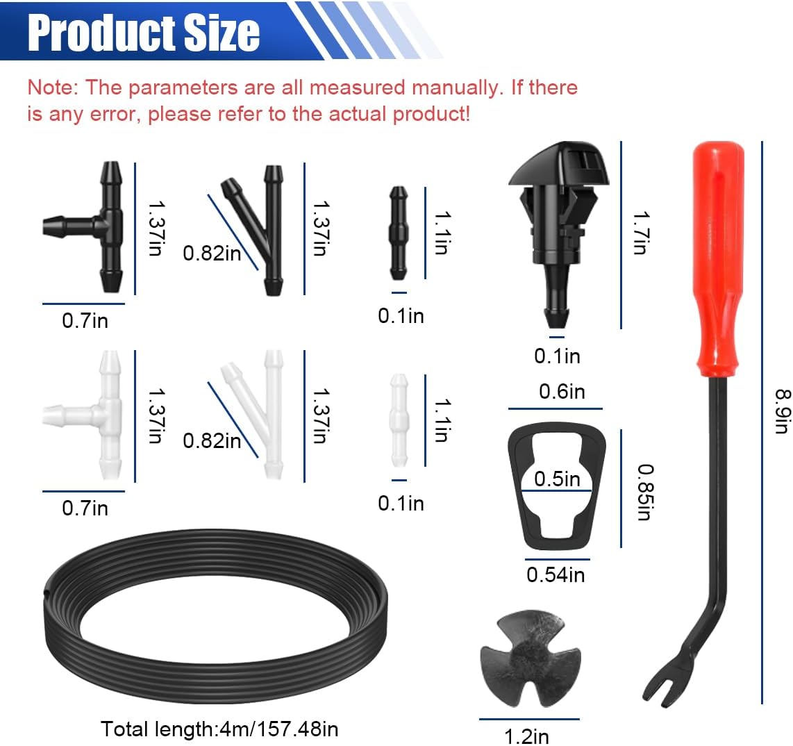 ZIMISI 52 In 1 Windshield Washer Nozzles Kit, Including 157 Inch Fluid Hose, 12 Connectors, 4 Sprayer Nozzles, 30 Hood Insulation Retainers, Window Washer Nozzle Hose Replacement for Most Cars