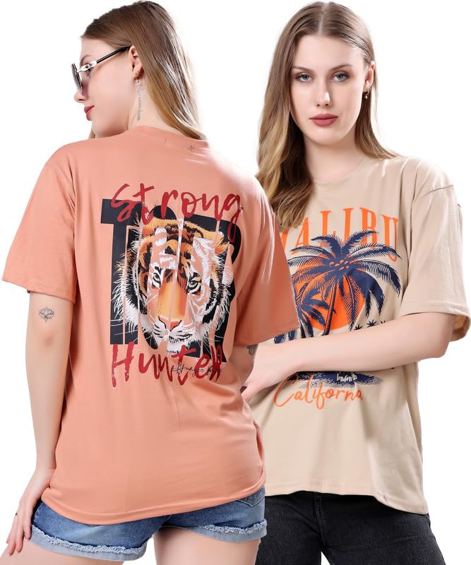 Image of London Hills Women's Cotton Blend Oversized Fit Oversized Tshirt | Oversized Tshirt - Pack of 2