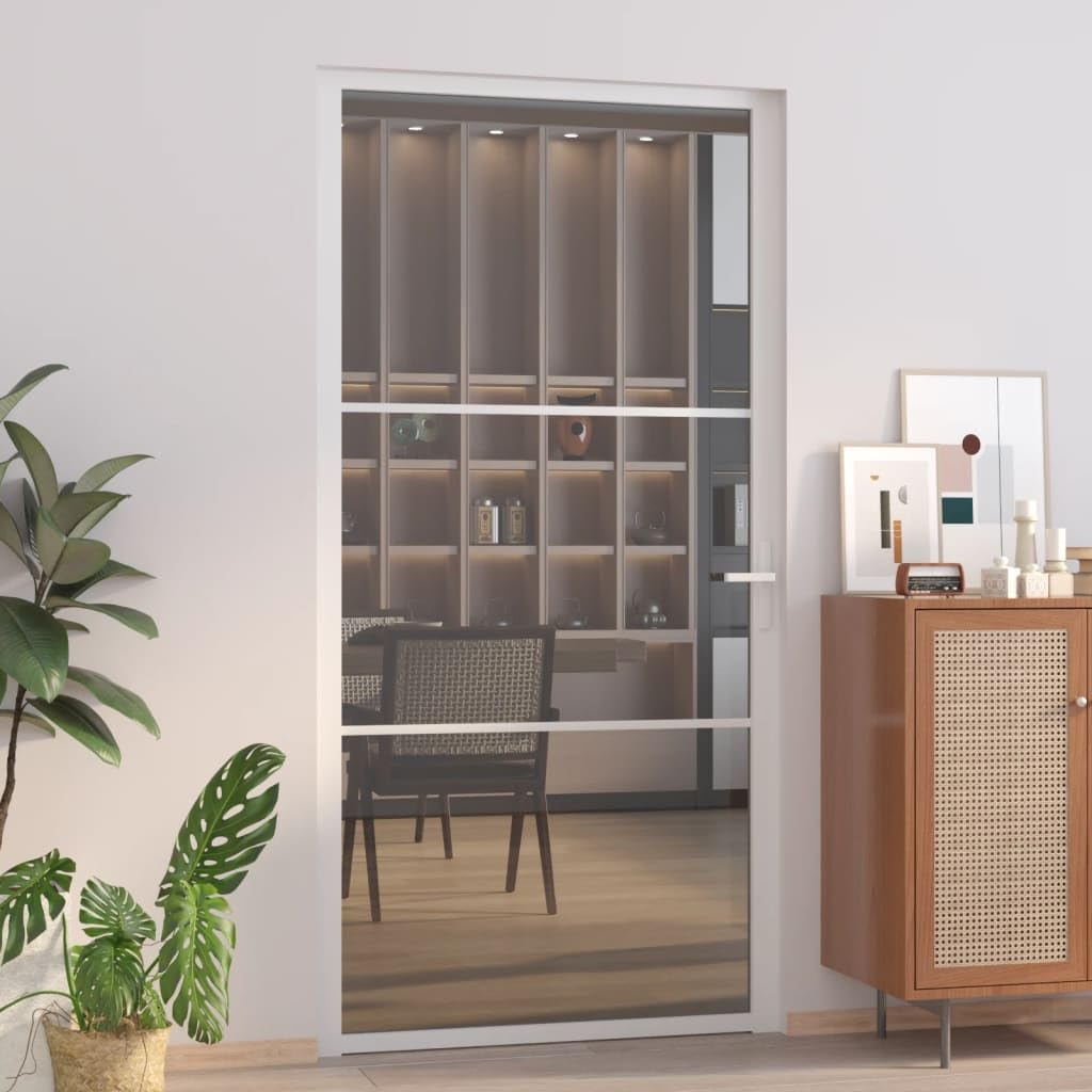 Drzwi wewnętrzne 102,5 x 201,5 cm białe szkło ESG i aluminiumSprzęt Materiały budowlane Drzwi domowe