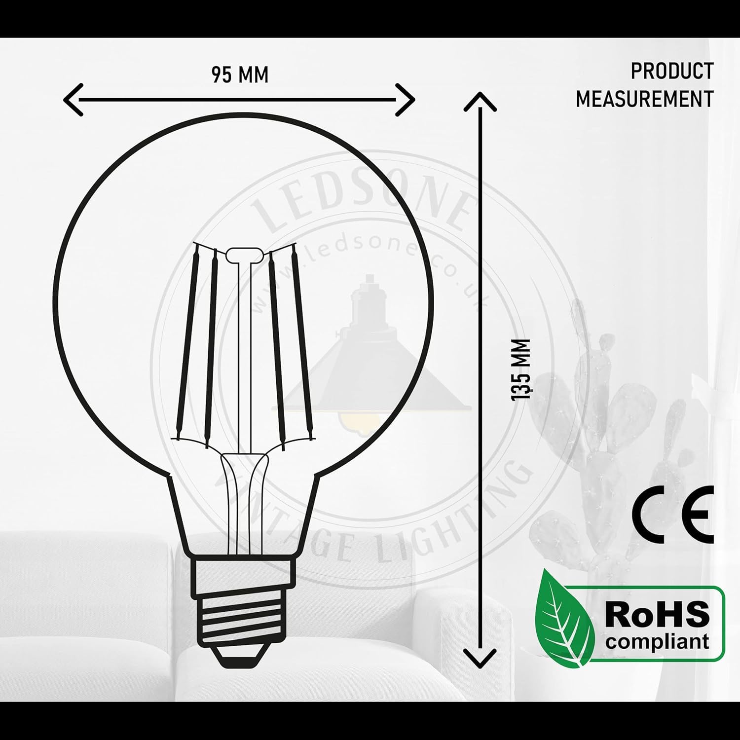 LEDSone G95 E27 4W Edison Style LED Filament Classic Globe Shape Light Retro Vintage Bernstein Light Birne 2700K Warm White Screw Bulbs (10er Pack)