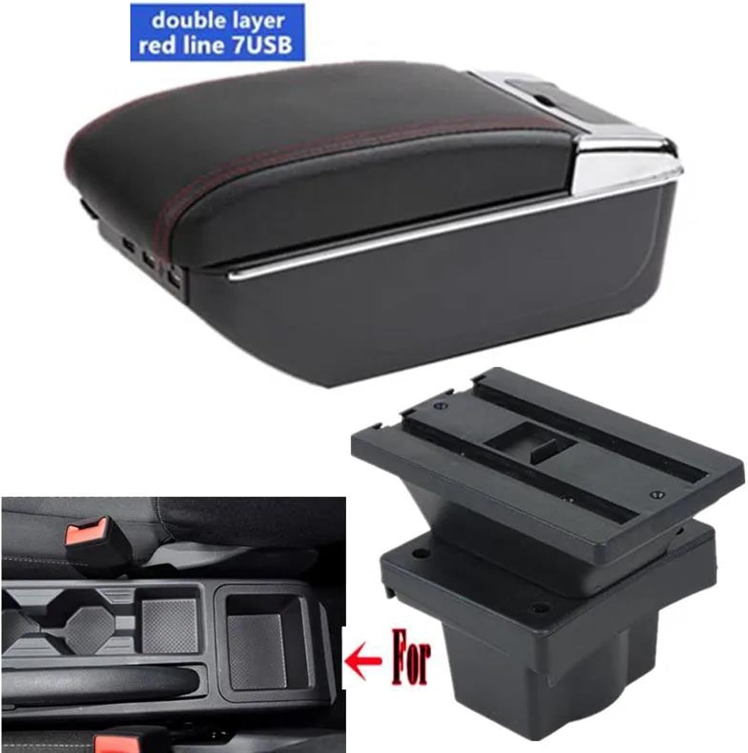 Car Arm Rest Armrest Box With Cup Holder Double Layer Storage Armrest Box With 7 USB Ports For VW For Virtus For Polo 2019 2020 2021 2022 2023