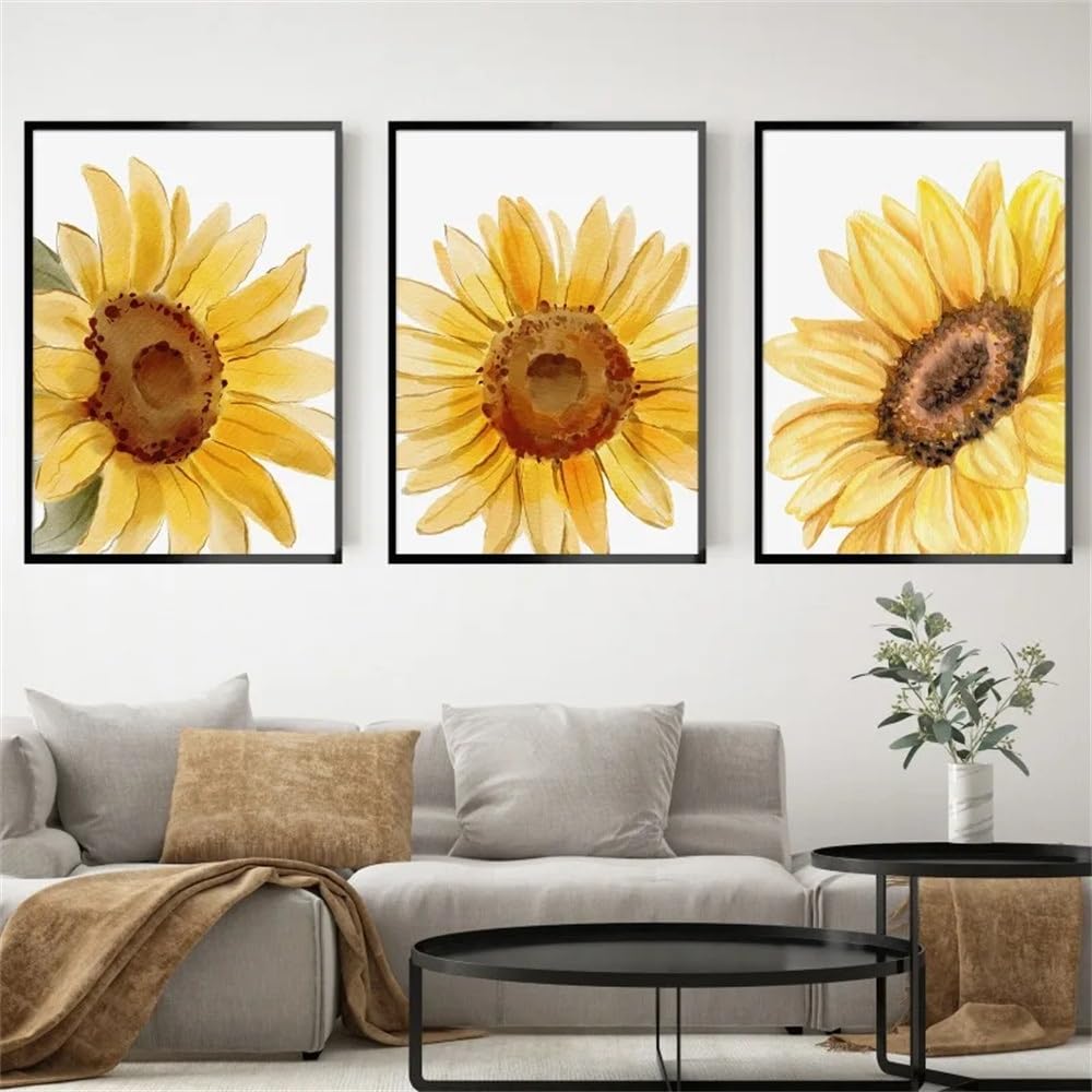 WUHBCZ Wall Posters-Abstract Watercolor Sunflowers Posters Prints Botanical Floral Canvas Painting Flower Wall Art Picture for Living Room Office Home Decoration-40 * 60cm/3PCS (No Frame)