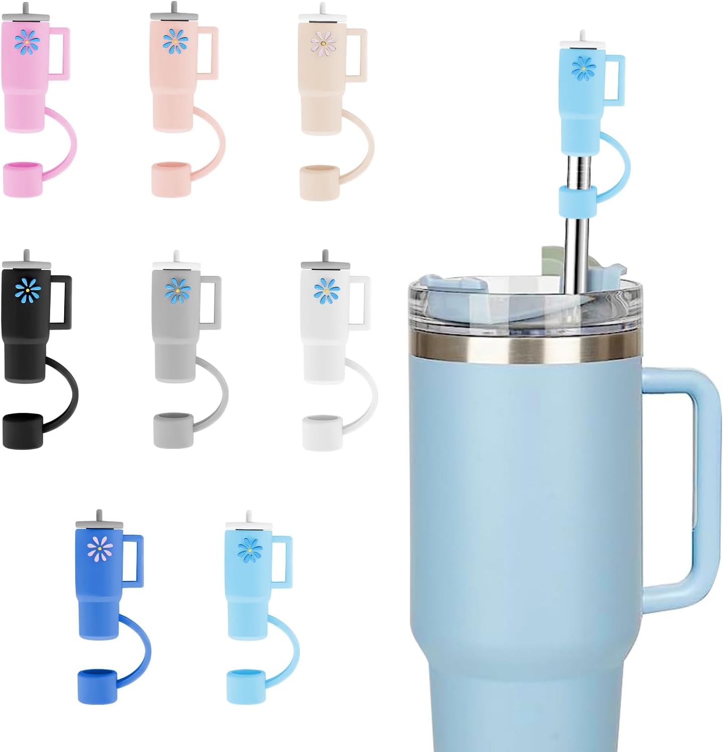 8pcs Straw Cover for Stanley Cup, Silicone Straw Topper