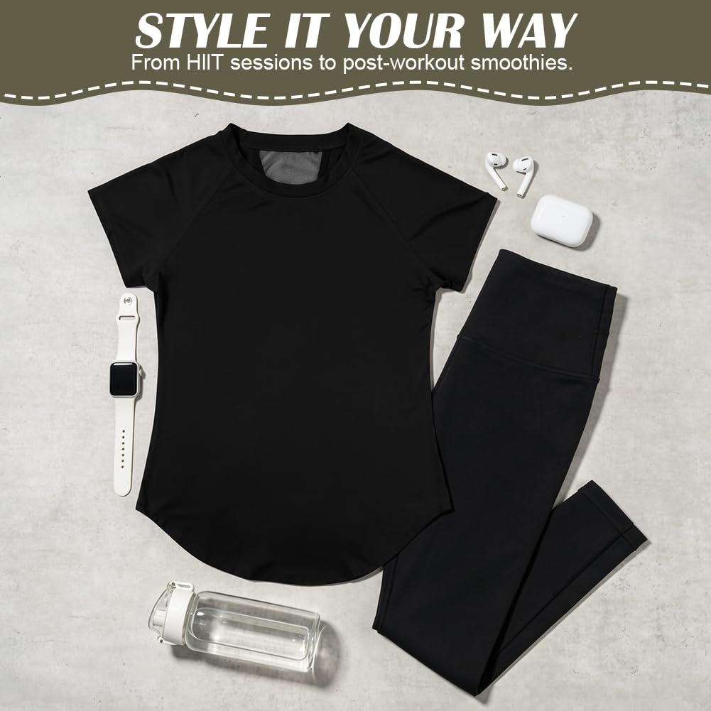 DiULi Camiseta Deportiva Mujer Manga Corta con Malla Espalda Ajuste Holgado Ropa Entrenamiento Atlético Yoga Pilates Fitness Top