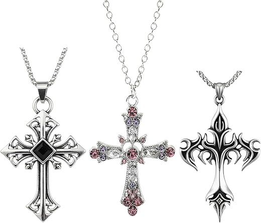 embroidery Cross Necklace Y2K, Cross Necklace for Women, Gothic Fashion Jewelry Religious Expression Accessories, Daily an...