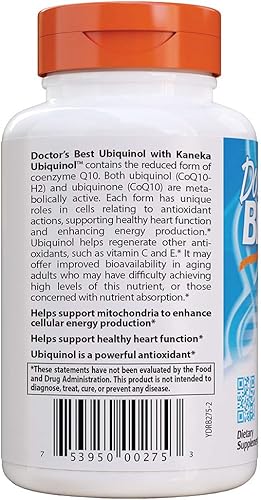 Miniatura 3 de Doctor's Best Ubiquinol con Kaneka QH, mejora la energía celular, antioxidante, sin OMG, sin gluten y soja, 200 mg, 120 unidades