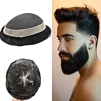 Vista 1 de Tupé para hombres, sistema de unidades de cabello humano real, encaje suizo suave, encaje frontal, tupé, piezas de cabello de repuesto, línea