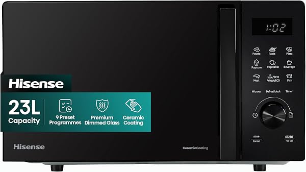Hisense H23MOBSD1HUK 23 Litre 800W electronic Microwave with Auto Defrost, Digital Display, Smart Cook, Multi level cooking and Easy Clean- Black - 1