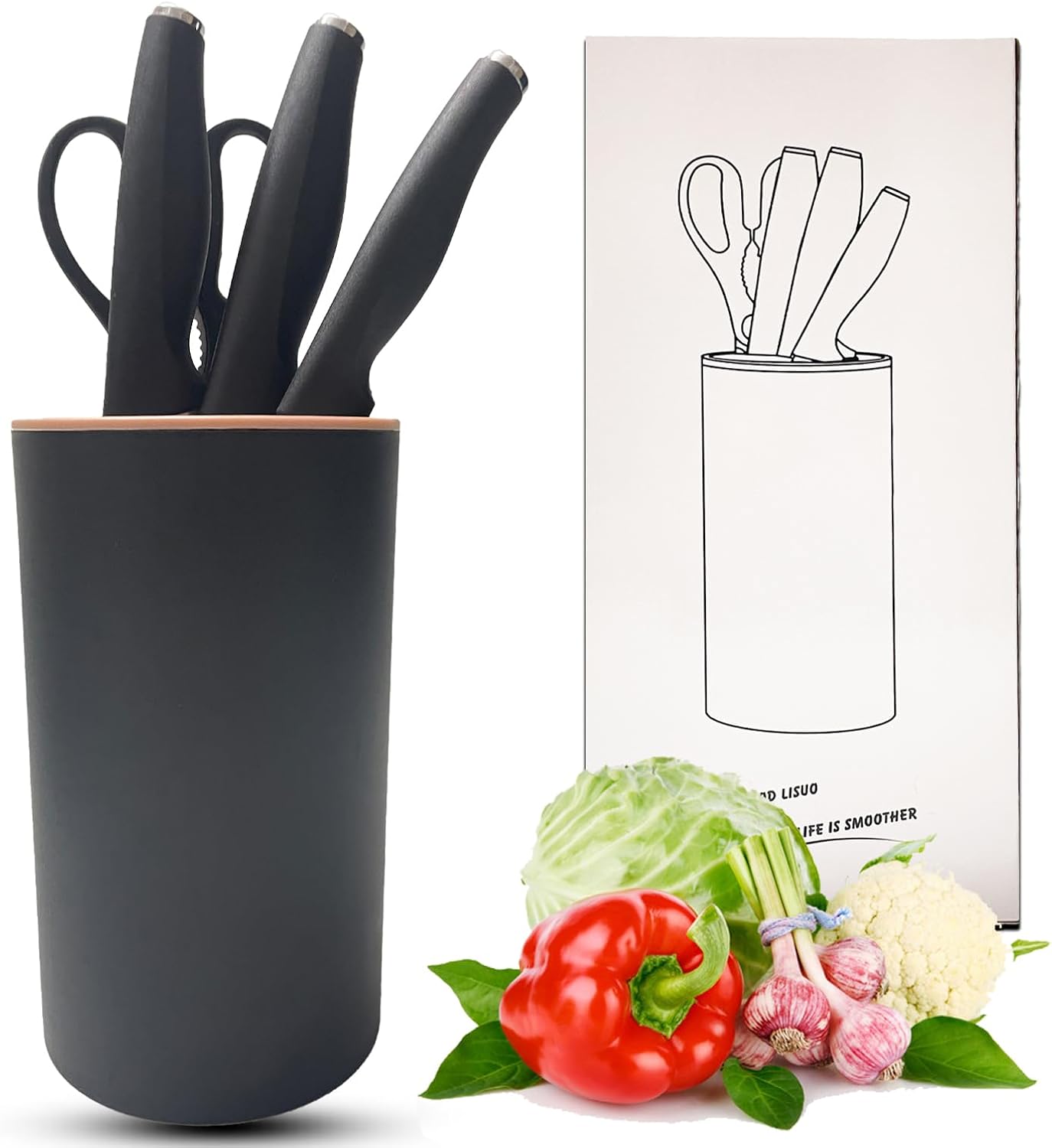 Kitchen Knife Set, WEISHEHUG 5-Piece Premium Sharp Knife Chef Block Set, Knife Sets for Kitchen with Block, Dishwasher Safe, Anti-slip Handle (Black)