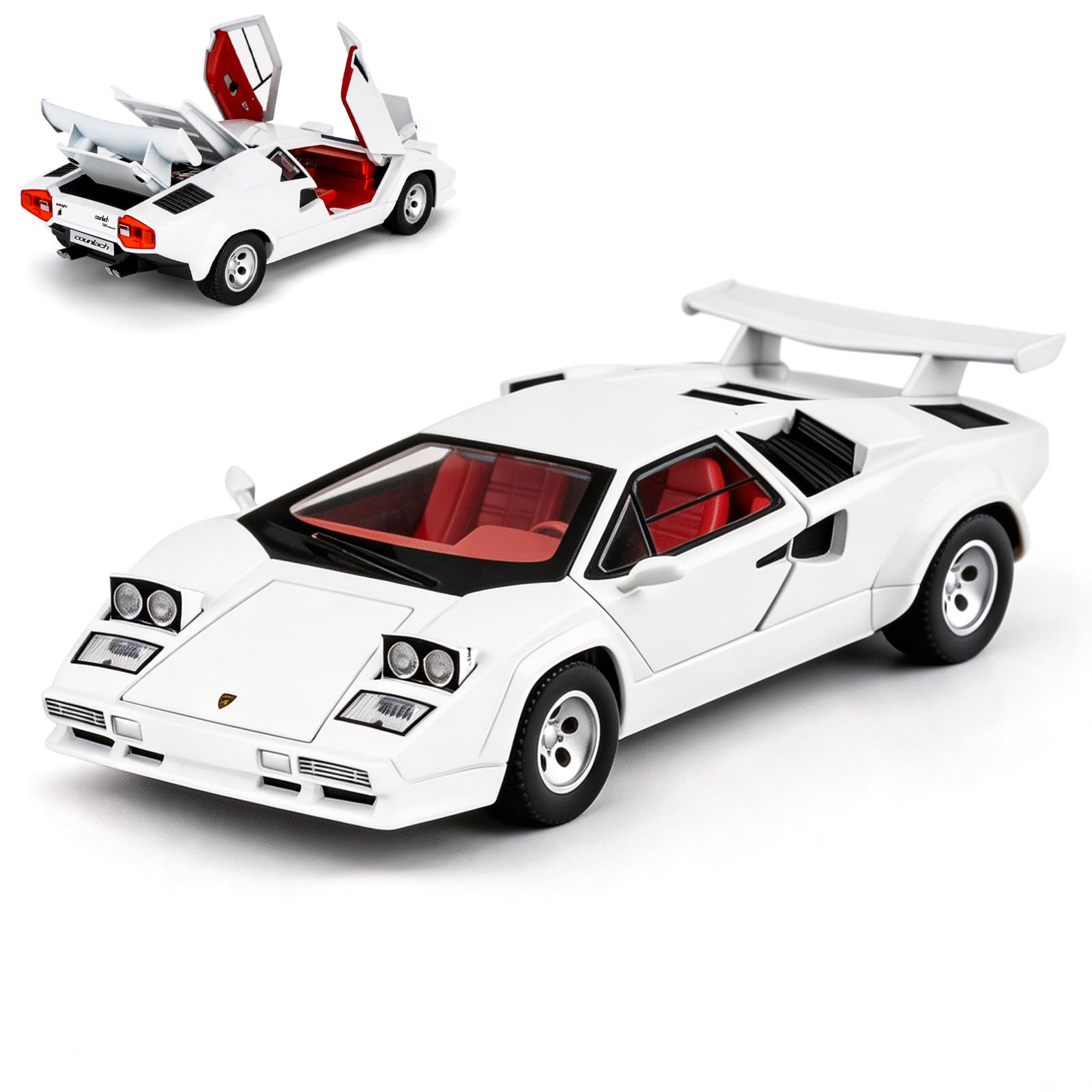 1/24 Lamborghini Countach Spielzeugauto-Modell, Diecast-Modellauto mit Sound und Licht, Spielzeugfahrzeuge für Erwachsene und Kinder ab 3 Jahren, Sammlerstücke, weiß