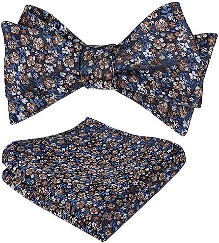Alizeal Mens Paisley Floral Jacquard Untied Bowtie and Pocket Square Set