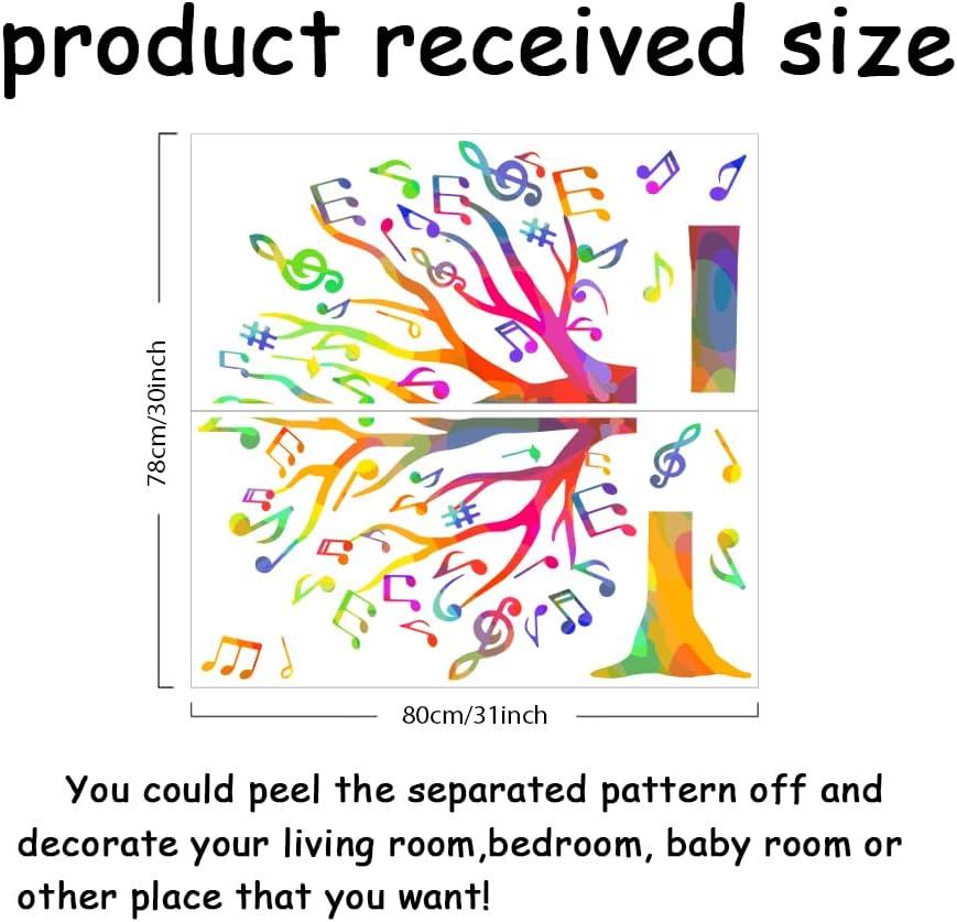 SUPERDANT Colorful Music Tree Wall Sticker Musical Notes Wall Decal Peel and Stick Vinyl Art Decals Home Decor for Nursery Music Room Classroom Bedroom Playroom Toddler Room Livingroom Decoration Gift
