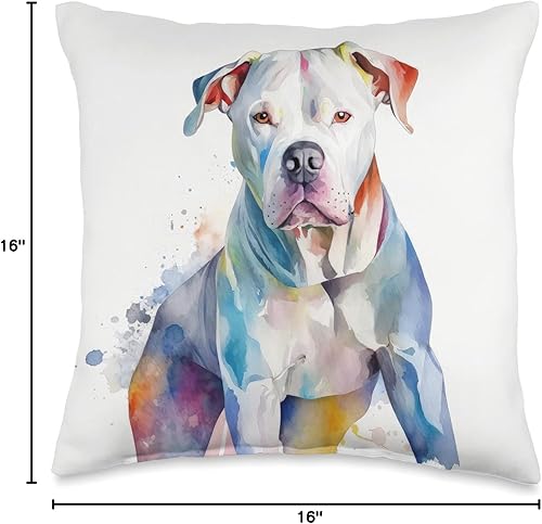 Miniatura 4 de Charming Watercolor Dog Art Dogo Argentino Dogo Argentino Colorful Watercolor Dog Throw Pillow, 16x16, Multicolor