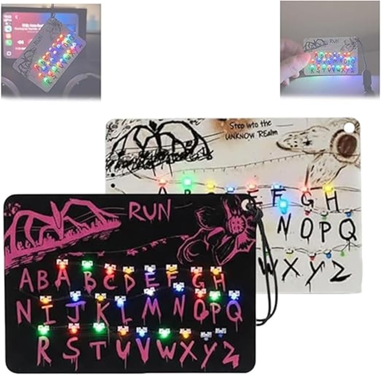 LED Card Pendant Light - Cute Cards-Light Pendant, Upside Down LED Car Ornament, Funny Hanging Car Accessory with Soft Glow Light, Glowing Warning Keychain (A+B)