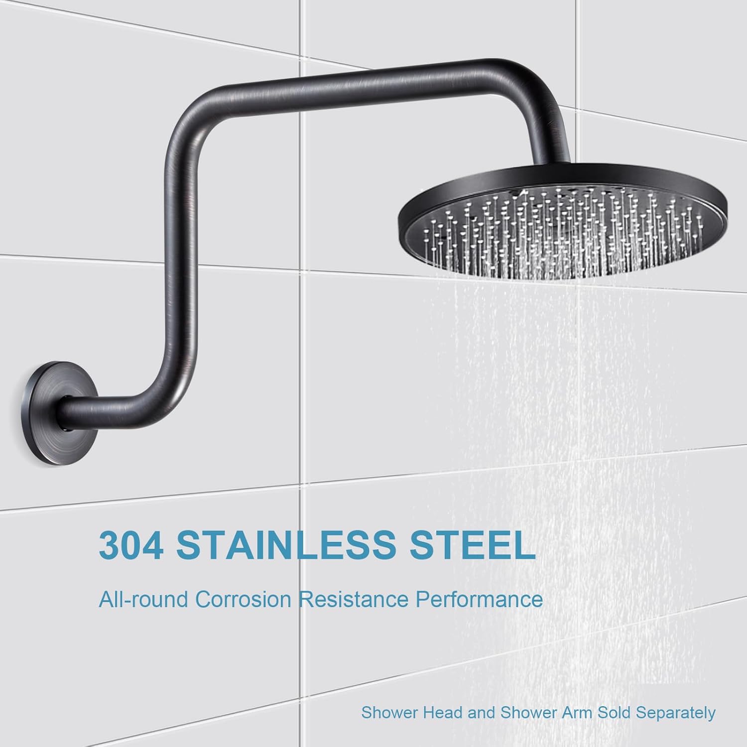 OFFO Shower Head Extension Arm 16 in, Oil Rubbed Bronze S Shaped High Rise Extender with Flange Shower Head Pipe Arm