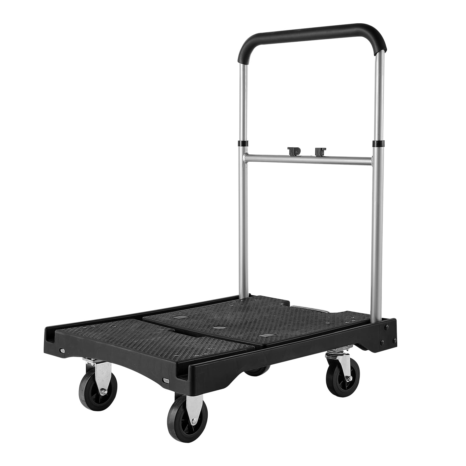 VEVOR Plattformwagen Klappbar 150kg, Transportwagen mit Lenkrolle, Handwagen mit Rutschfester Ladefläche & Verstellbarem Griff, Klappwagen Transporthilfe, 680x495x1150 mm Rollwagen für Lager