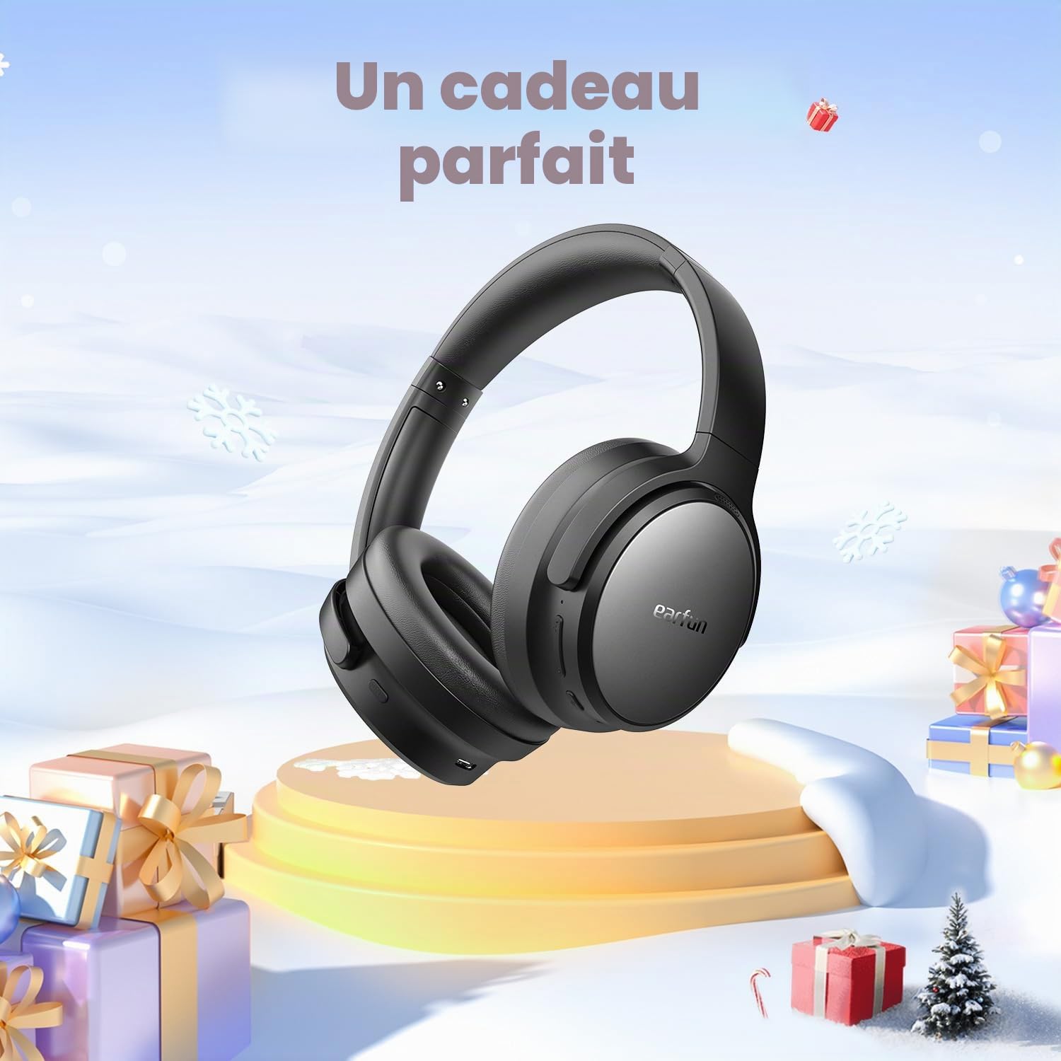 EarFun Tune Pro Casque Bluetooth sans Fil, Casque Réduction Active de Bruit | Hi-Res Audio, Double Haut-Parleur, Autonomie 120 H, Basses Profondes, Bluetooth 5.4, Personnalisation Via App, Noir