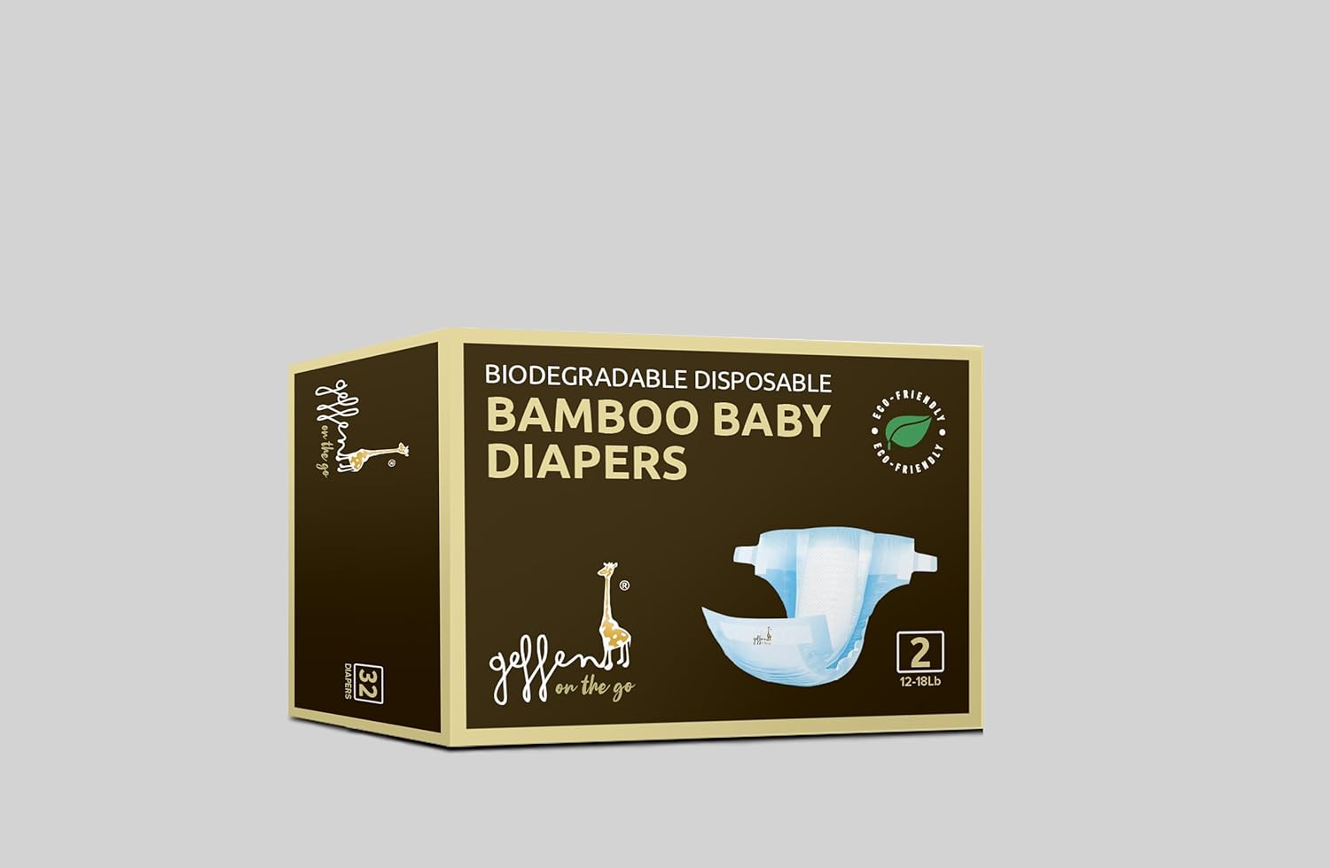 Geffen Baby - Biodegradable Bamboo Baby Diapers, Size 2, 32-Pack | Naturally Hypoallergenic, Super Absorbent & Eco-Friendly | Ideal for Sensitive Skin | Made from Bamboo Viscose Fiber