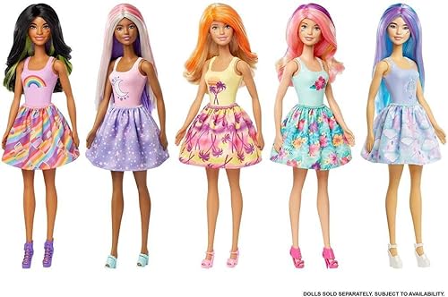 Miniatura 3 de Barbie Muñeca de revelación de color con 7 sorpresas: 4 bolsas misteriosas contienen peluca, falda, zapatos y esponja; el agua revela el aspecto de
