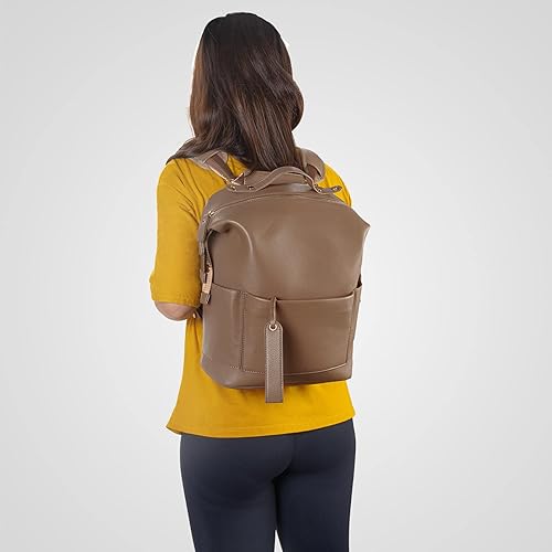 Miniatura 2 de Minsong Mochila de pañales de moda, organizador de bolsas de pañales de cuero con cambiador, mochilas de pañales de viaje para mamá y papá, Caqui,