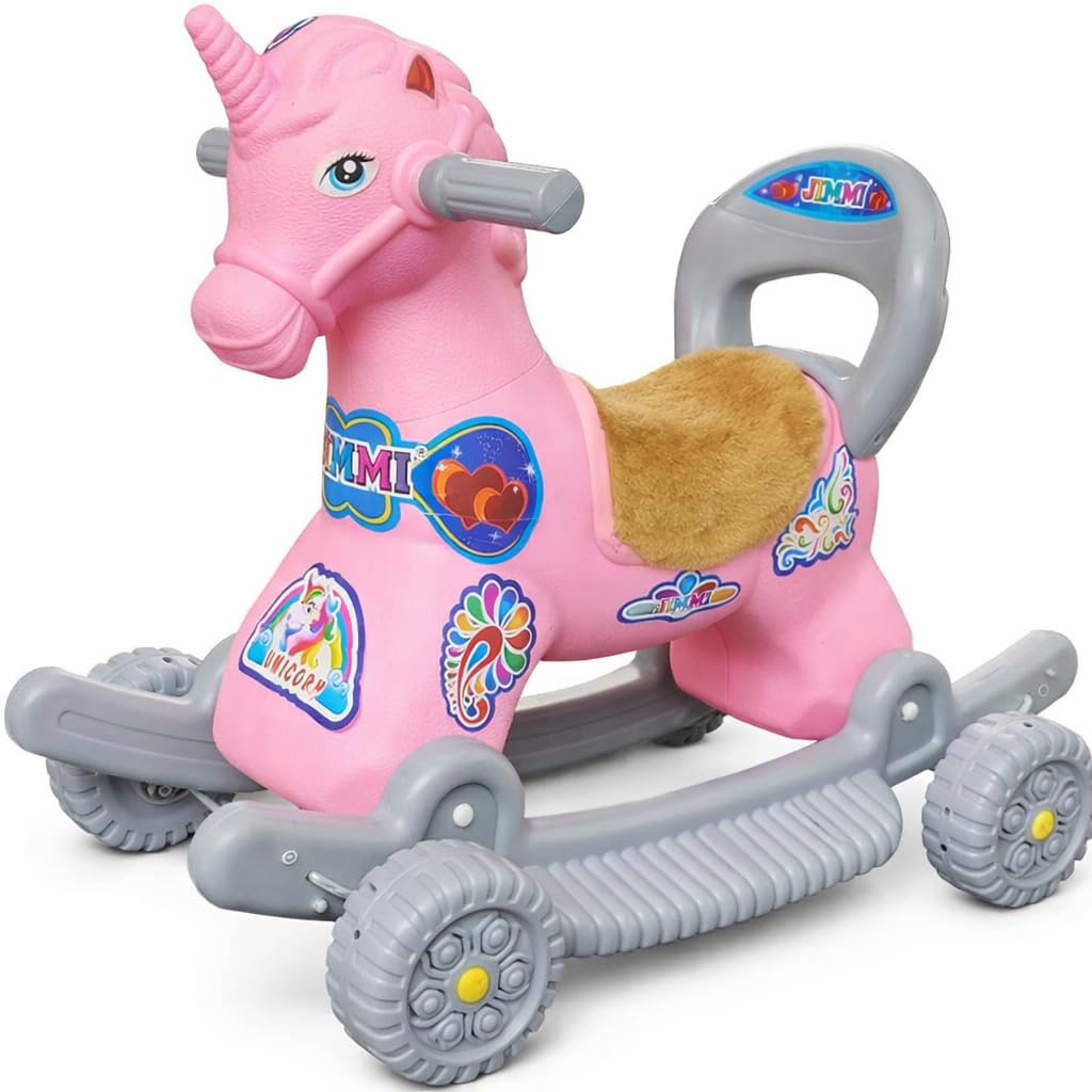 Maanit 2 in 1 Unicorn Rider for Kids 1-5 Years Old Interactive Birthday Gift for Kids Rideons & Wagons Non Battery Operated Ride On (Pink)