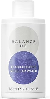 Balance Me Flash Cleanse Micellar Water – 100% Natural Vegan Facial Cleanser – Easily Removes Dirt & Make-Up – With Hyaluronic Acid & Peptides – For All Skin Types – Made In Uk – 180Ml