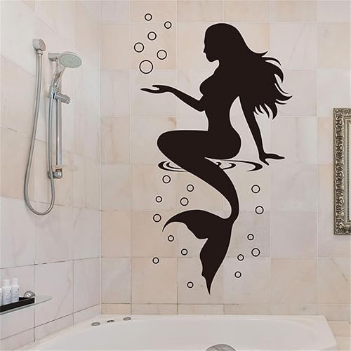 Miniatura 5 de Calcomanías de pared de sirena, calcomanías creativas de pared de sirena, despegar y pegar, hermosas calcomanías de arte de pared de sirena,