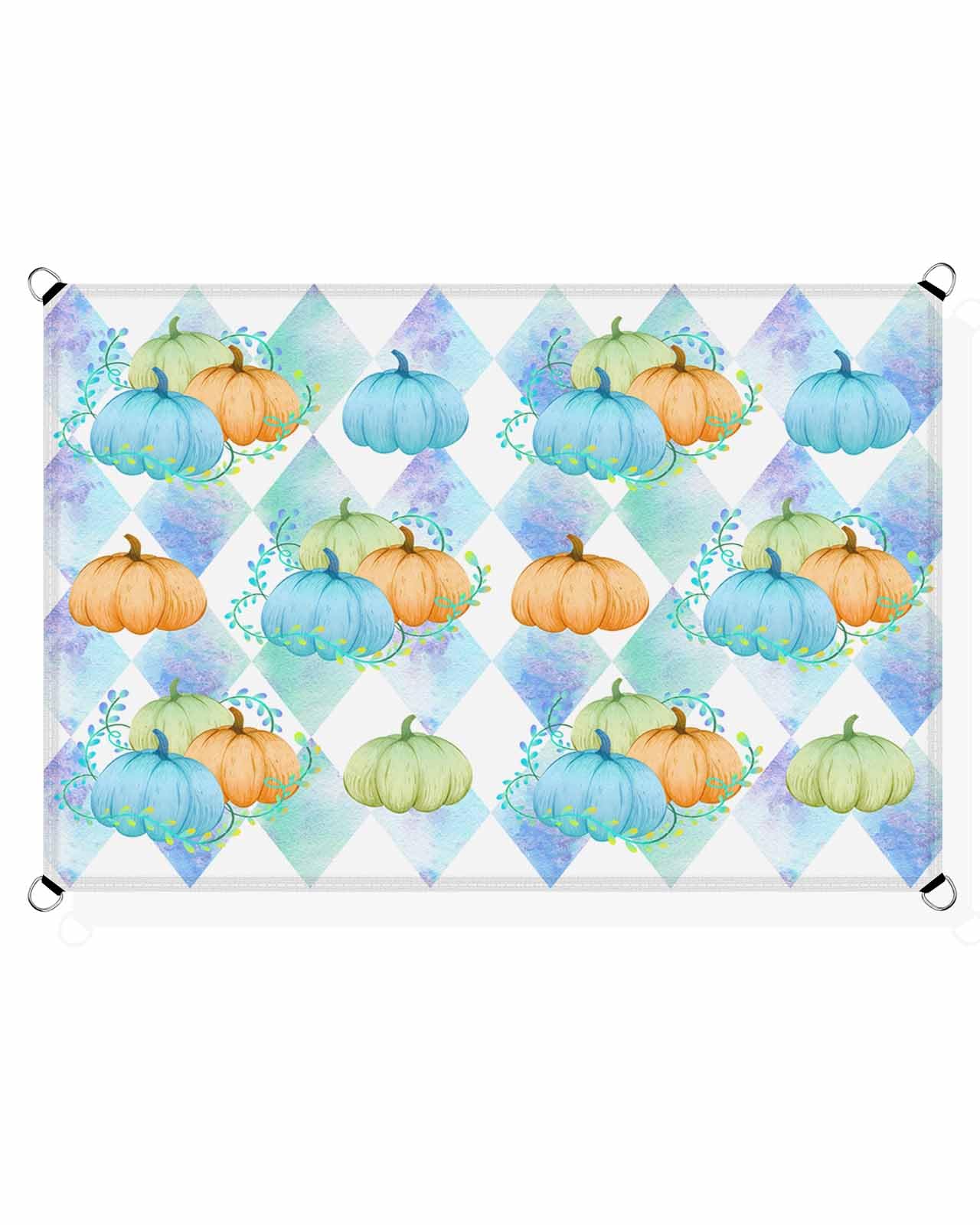 Thanksgiving Day Outdoor Patio Sun Shade Sail 6.5' x 10' Rectangle Waterproof Sun Sail Shades UV Block Sunshades Autumn Pumpkin Geometric Plaid Blue Patio Shade for Backyard Garden Outside Deck Cover