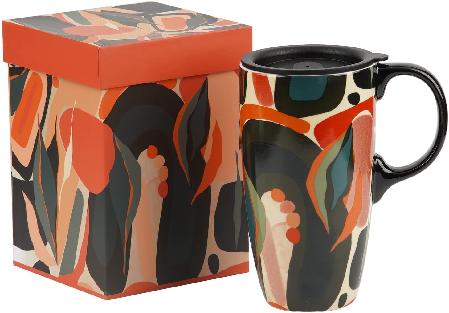 TZSSP Coffee Ceramic Mug Porcelain Latte Tea Cup With Lid 17oz. Orange - Image 6