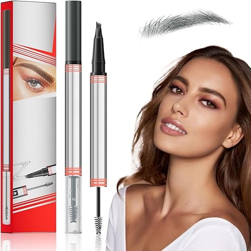 2-in-1 Brow Pen and Sealing Brow Gel, 2025 Upgrade Eyebrow Pencil for Women with 4-Fork-Tip & Precise Brush-Tip, Create Natural Hair-Like Brows Last All-Day, Microblading Eyebrow Pen (Grey)
